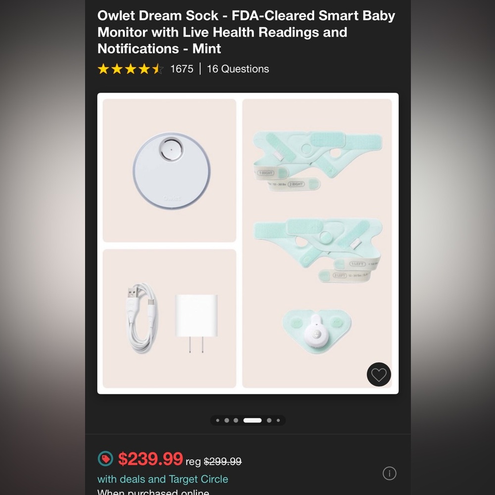 Owlet Dream Sock® FDA-Cleared Smart Baby Monitor Track Live Heart Rate, Oxygen